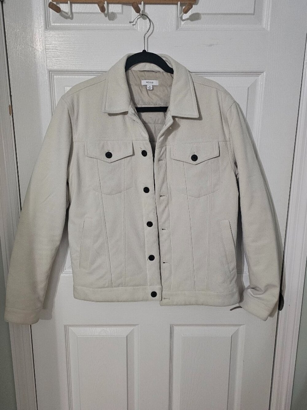 REISS Mens Cream Off-White Corduroy Style Puffer Trucker Jacket Size M Medium